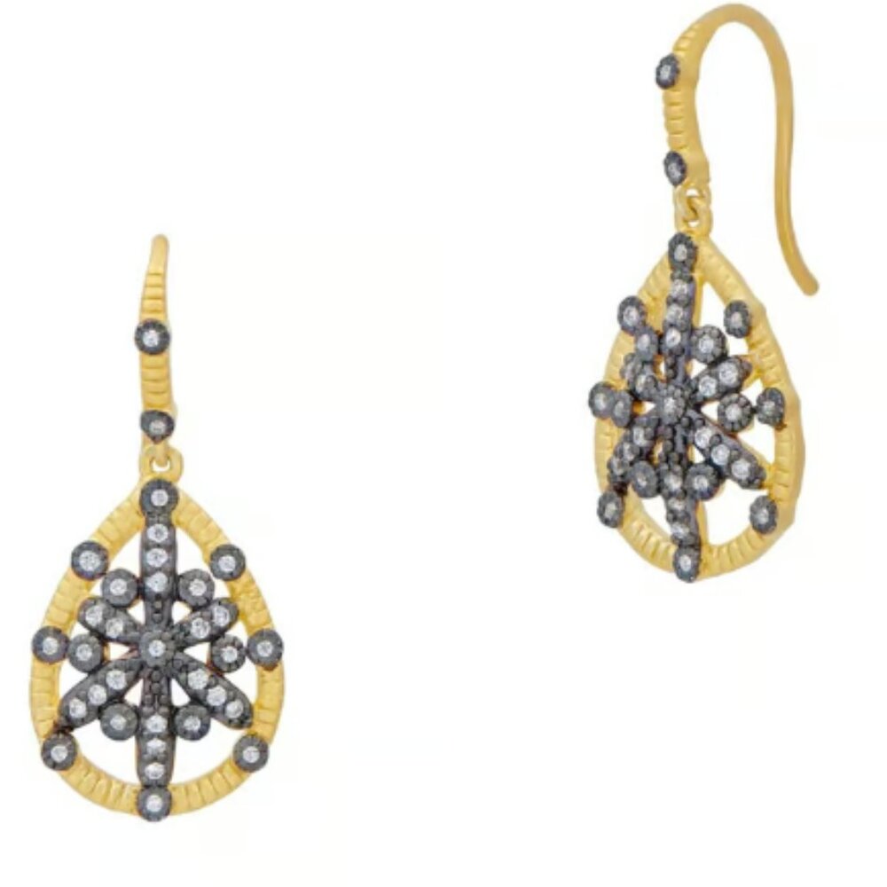 Freida Rothman - Brooklyn Grit Starburst Teardrop Earrings - Gold & Black